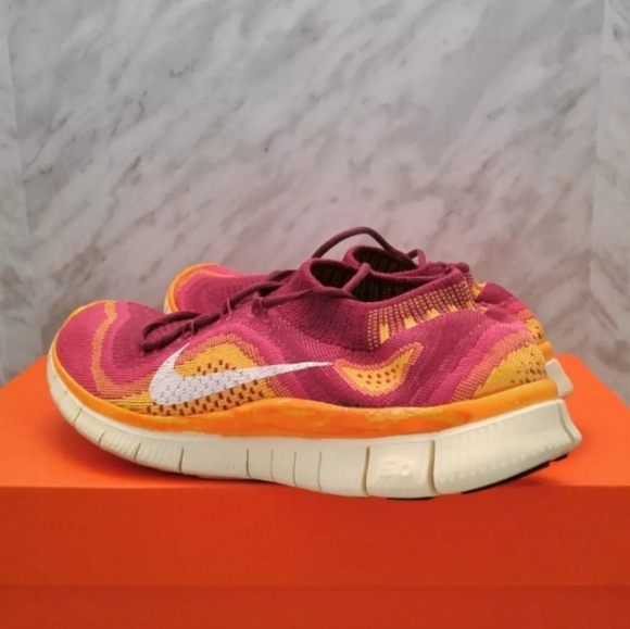 Nike Free 5.0+ Flyknit Women's Running Shoes Fireberry Pink Orange Size 8.5 - Picture 3 of 7